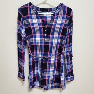 Old Navy | Pink Navy Blue Plaid Pullover Top M
